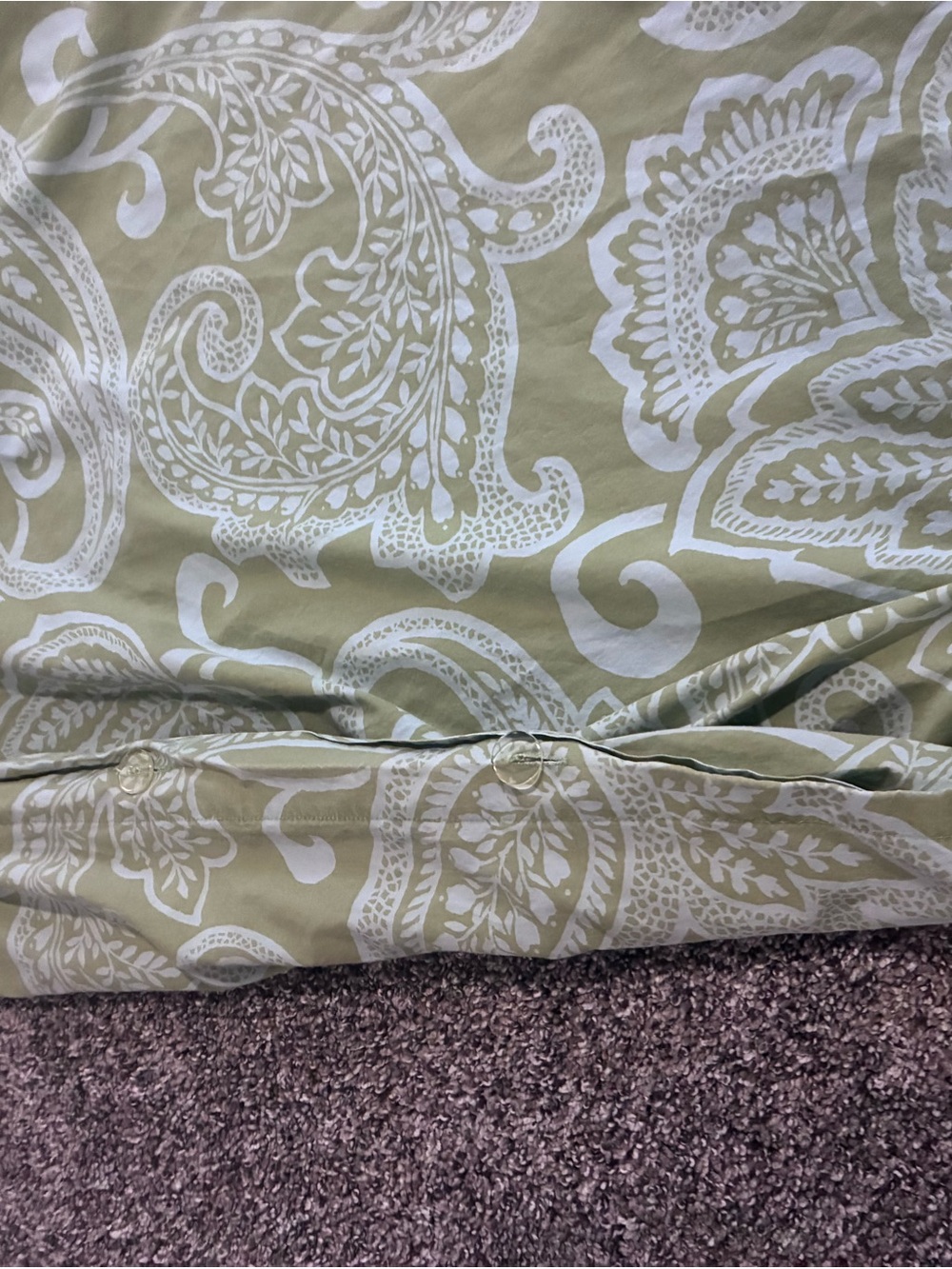 3 Piece Pottery Barn Duvet Set Green Paisley King Boho Vintage - Picture 5 of 11